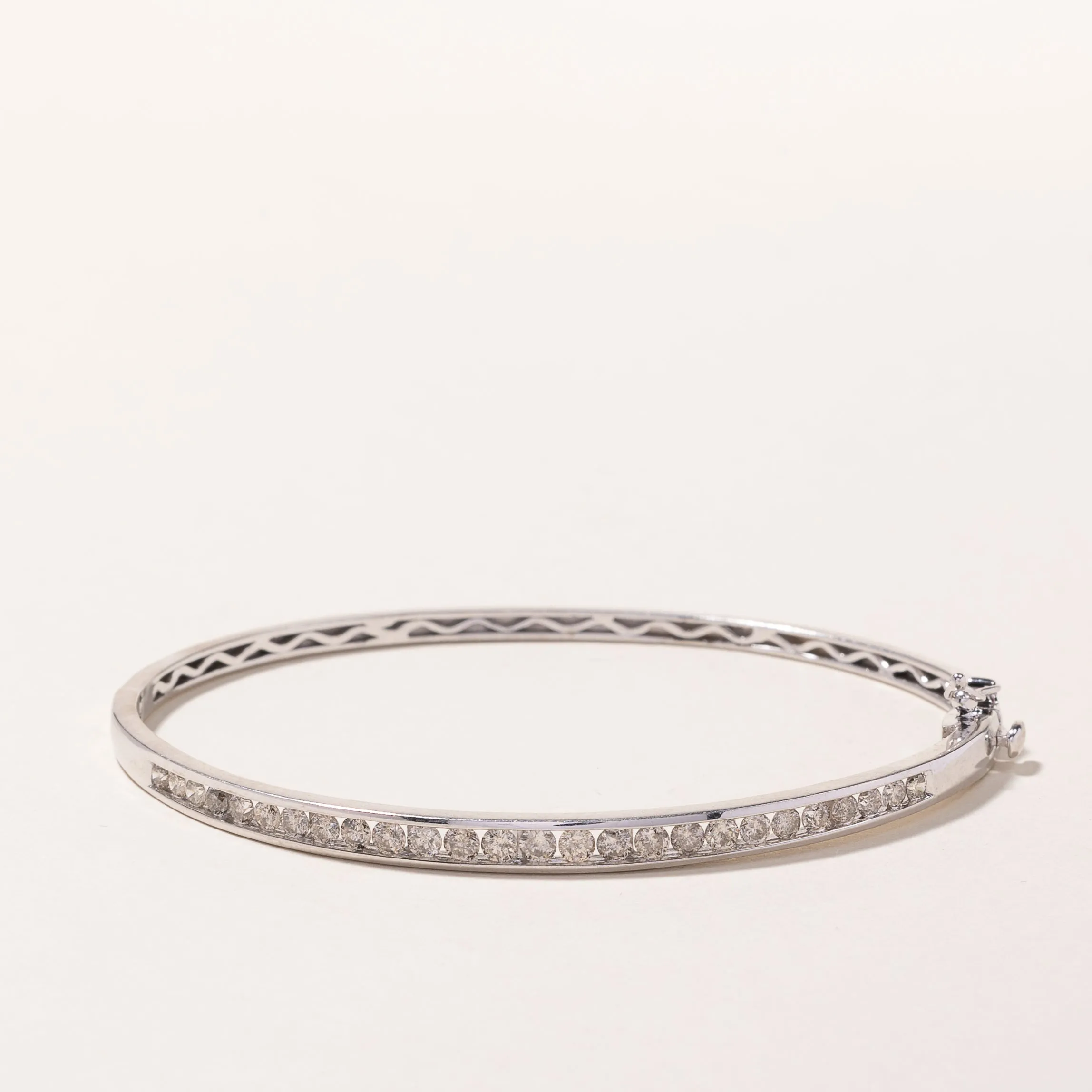 10k White Gold Diamond Bangle | 1.37ctw | 7"