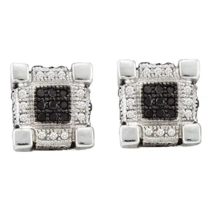 10K White Gold Mens Round Diamond 3D Cube Square Cluster Stud Earrings 1/4 Cttw