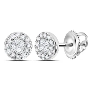 10K White Gold Princess Round Diamond Soleil Cluster Earrings 1/6 Cttw