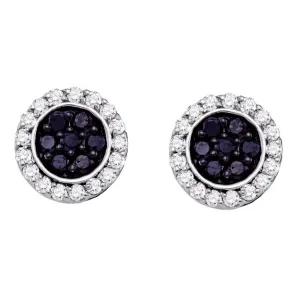 10K White Gold Round Black Color Enhanced Diamond Circle Frame Cluster Earrings 1.00 Cttw