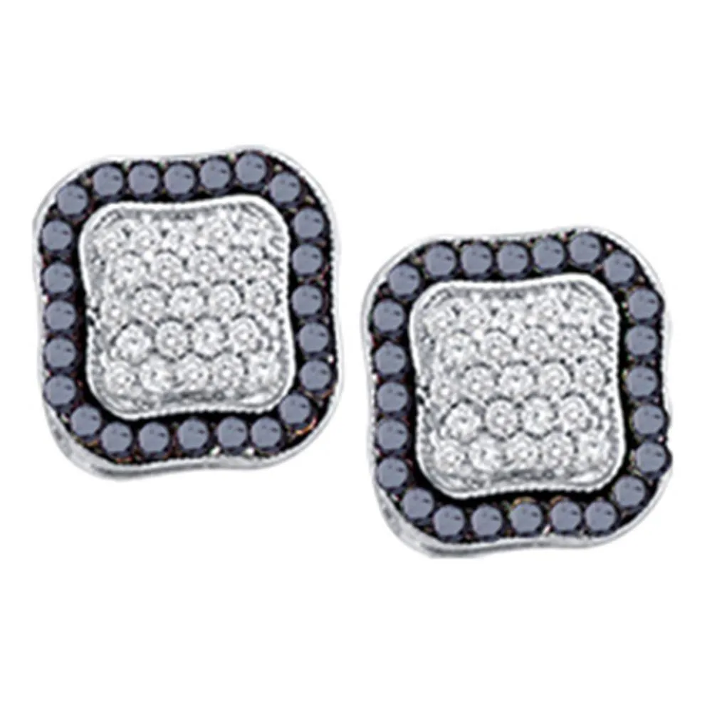 10K White Gold Round Black Color Enhanced Diamond Cluster Earrings 1.00 Cttw
