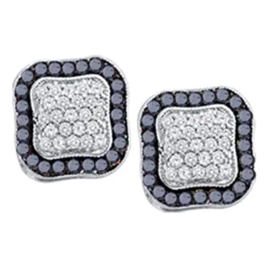 10K White Gold Round Black Color Enhanced Diamond Cluster Earrings 1.00 Cttw