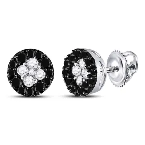 10K White Gold Round Black Color Enhanced Diamond Cluster Earrings 1/3 Cttw