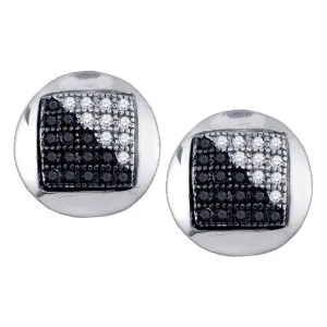 10K White Gold Round Black Color Enhanced Diamond Cluster Earrings 1/6 Cttw