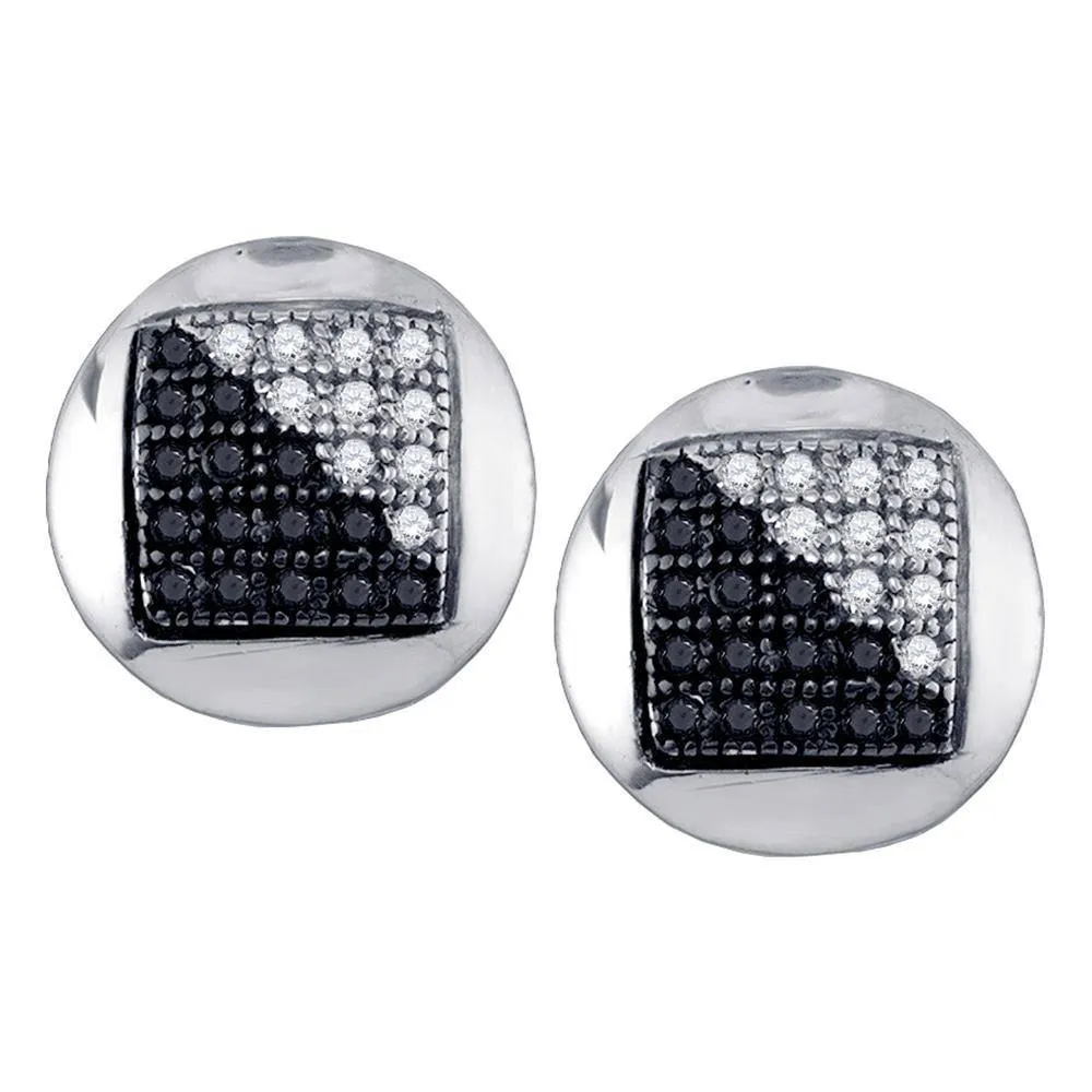10K White Gold Round Black Color Enhanced Diamond Cluster Earrings 1/6 Cttw