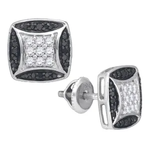 10K White Gold Round Black Color Enhanced Diamond Square Cluster Stud Earrings 1/2 Cttw