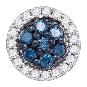 10K White Gold Round Blue Color Enhanced Diamond Cluster Earrings 1/2 Cttw