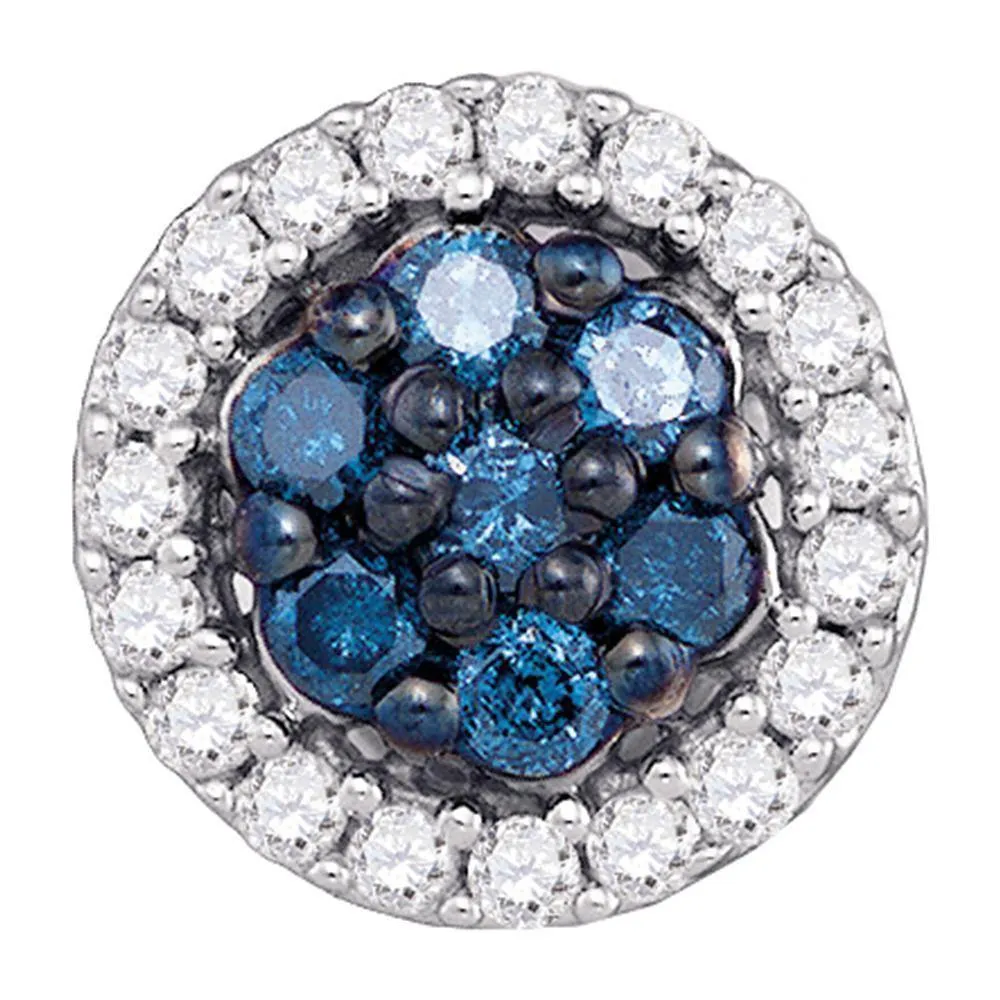 10K White Gold Round Blue Color Enhanced Diamond Cluster Earrings 1/2 Cttw
