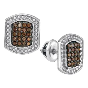10K White Gold Round Brown Color Enhanced Diamond Cluster Earrings 1/3 Cttw