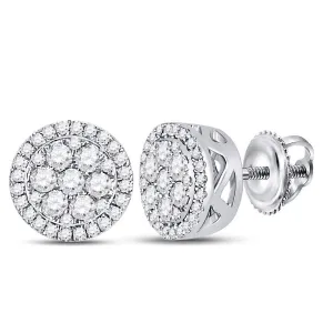 10K White Gold Round Diamond Circle Frame Flower Cluster Earrings 3/8 Cttw