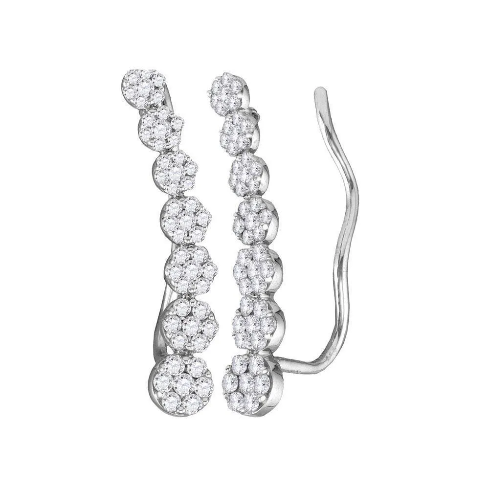 10K White Gold Round Diamond Cluster Climber Earrings 1/2 Cttw