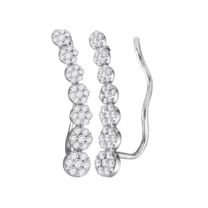 10K White Gold Round Diamond Cluster Climber Earrings 1/2 Cttw
