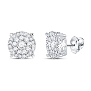 10K White Gold Round Diamond Cluster Earrings 1.00 Cttw