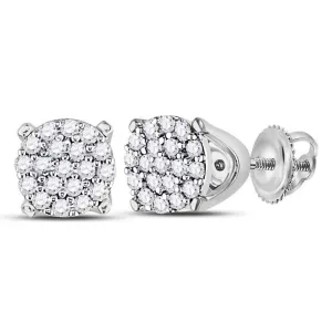 10K White Gold Round Diamond Cluster Earrings 1/8 Cttw