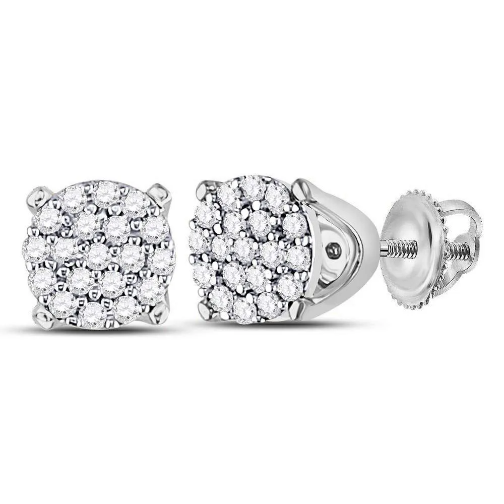 10K White Gold Round Diamond Cluster Earrings 1/8 Cttw