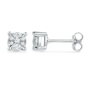 10K White Gold Round Diamond Cluster Screwback Earrings 1/5 Cttw