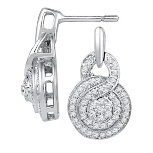 10K White Gold Round Diamond Concentric Circle Cluster Earrings 1/2 Cttw