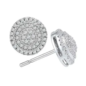 10K White Gold Round Diamond Concentric Cluster Earrings 1/2 Cttw