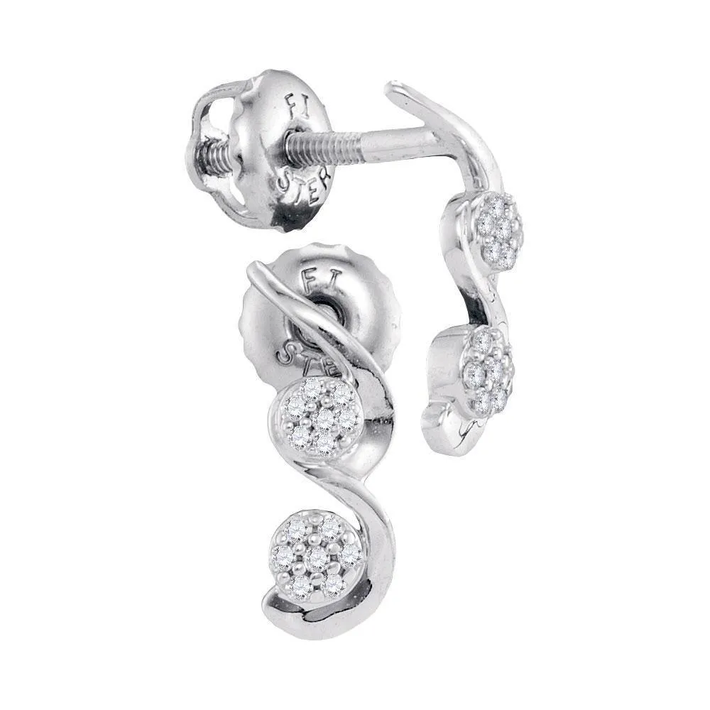 10K White Gold Round Diamond Cradled Cluster Screwback Earrings 1/12 Cttw