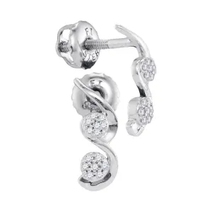 10K White Gold Round Diamond Cradled Cluster Screwback Earrings 1/12 Cttw