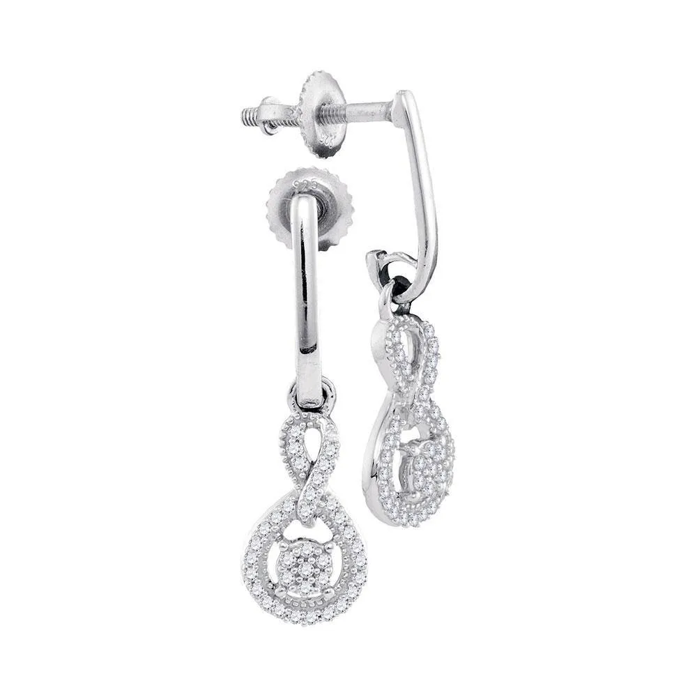 10K White Gold Round Diamond Framed Cluster Dangle Earrings 1/5 Cttw