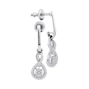 10K White Gold Round Diamond Framed Cluster Dangle Earrings 1/5 Cttw