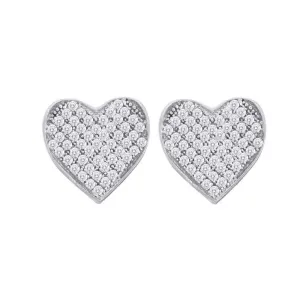 10K White Gold Round Diamond Heart Cluster Screwback Earrings 1/10 Cttw