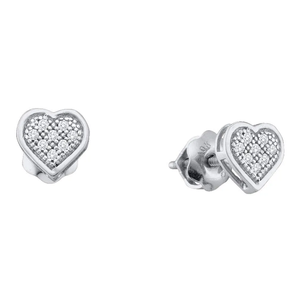 10K White Gold Round Diamond Heart Cluster Screwback Earrings 1/2 Cttw