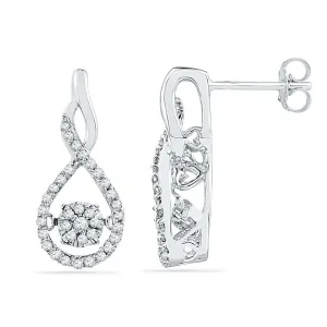 10K White Gold Round Diamond Moving Cluster Earrings 1/3 Cttw