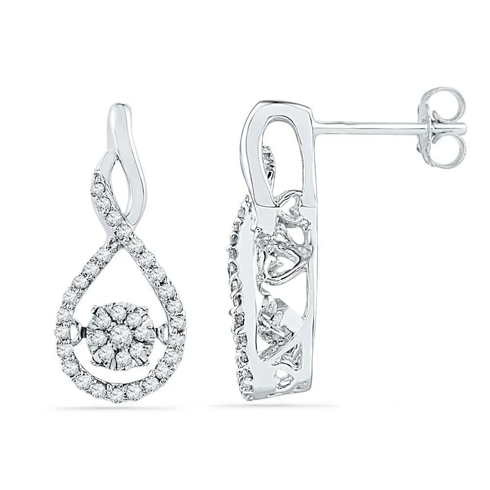 10K White Gold Round Diamond Moving Cluster Earrings 1/3 Cttw