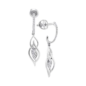 10K White Gold Round Diamond Oblong Cluster Dangle Earrings 1/10 Cttw