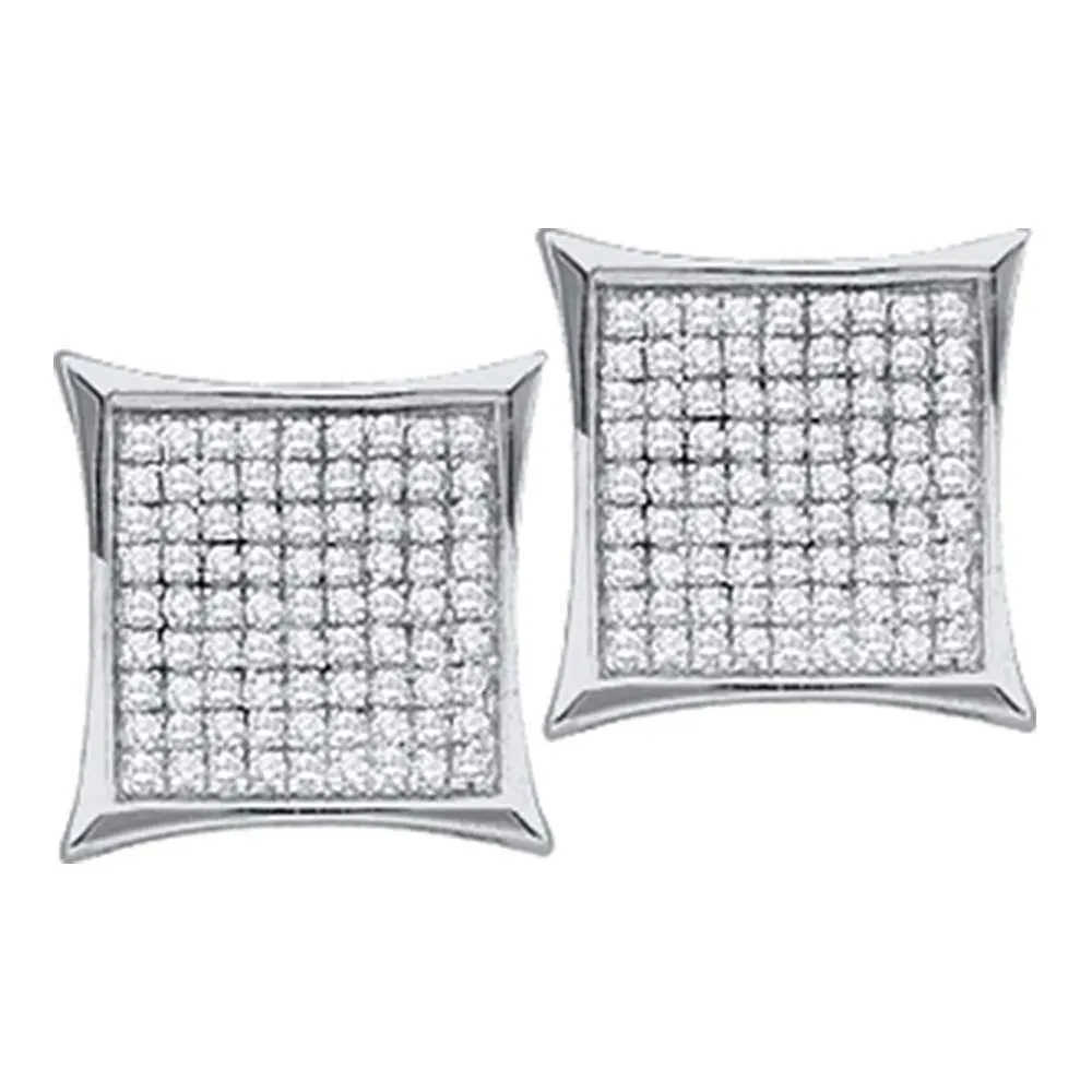 10K White Gold Round Diamond Square Cluster Earrings 1/2 Cttw