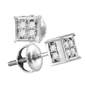 10K White Gold Round Diamond Square Cluster Screwback Earrings 1/4 Cttw
