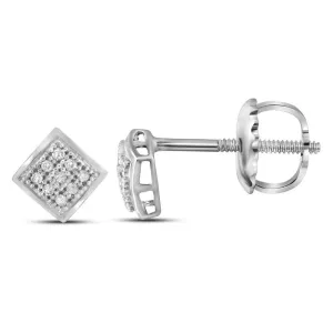 10K White Gold Round Diamond Square Cluster Stud Earrings 1/20 Cttw