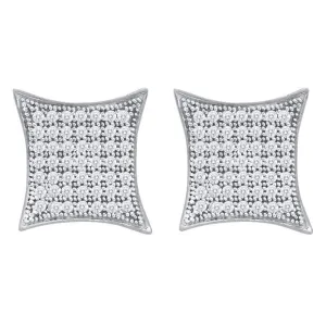10K White Gold Round Diamond Square Kite Cluster Earrings 1/3 Cttw