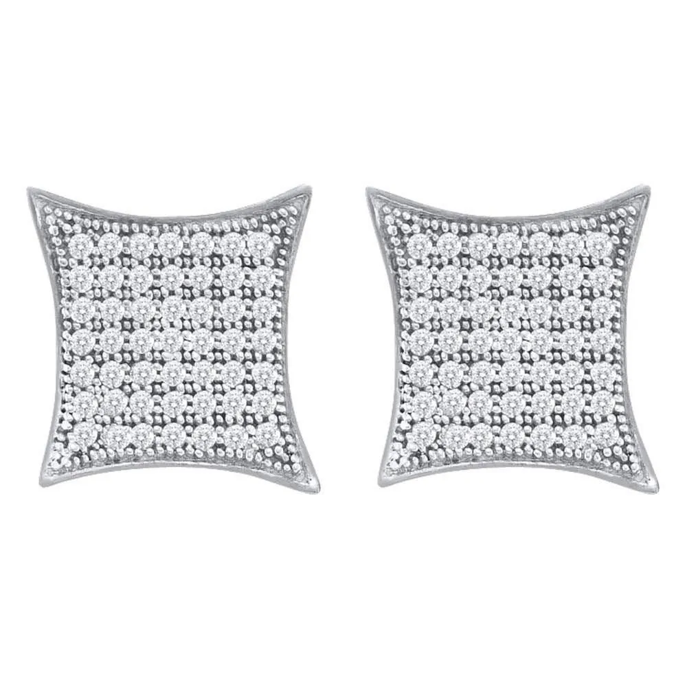 10K White Gold Round Diamond Square Kite Cluster Earrings 1/3 Cttw