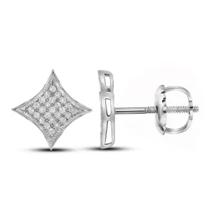10K White Gold Round Diamond Square Kite Cluster Earrings 1/6 Cttw