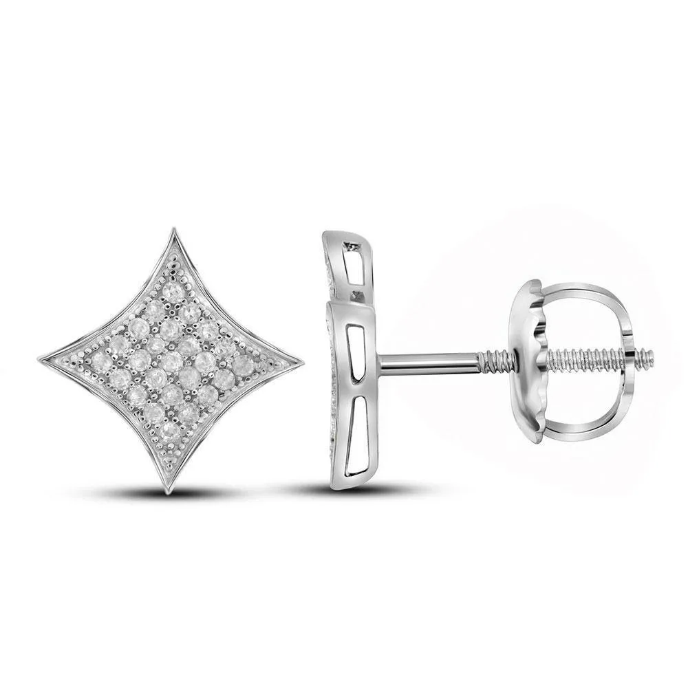 10K White Gold Round Diamond Square Kite Cluster Earrings 1/6 Cttw