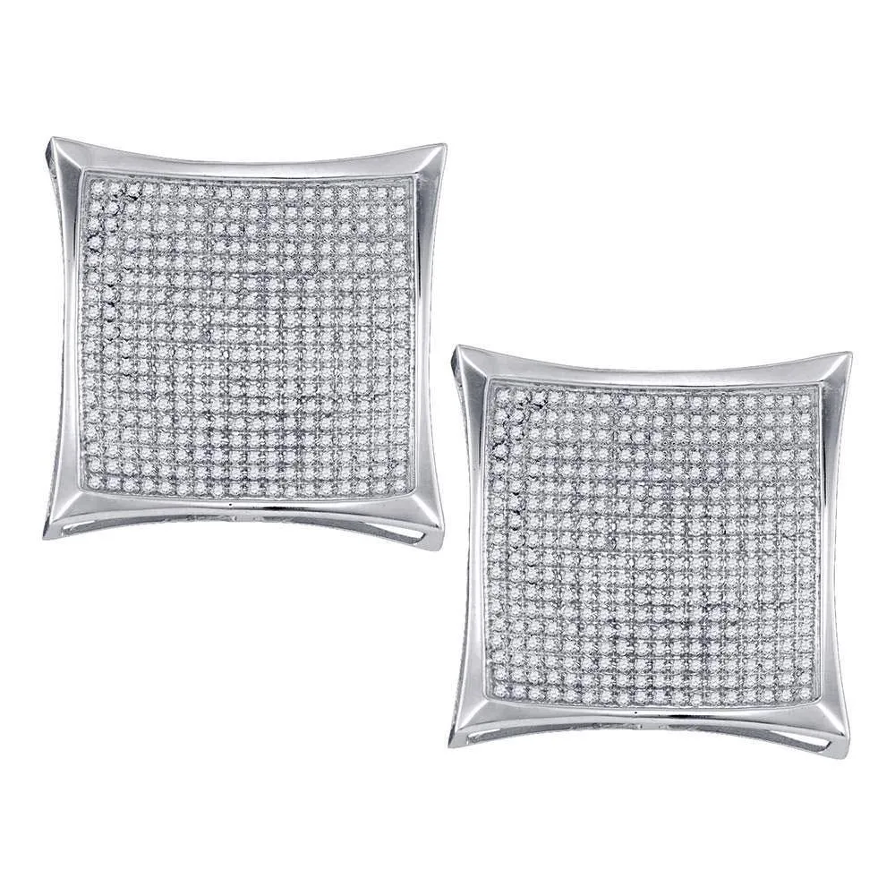 10K White Gold Round Diamond Square Kite Cluster Screwback Earrings 1-7/8 Cttw