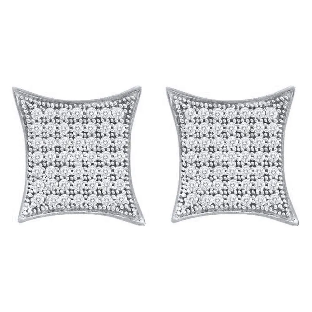 10K White Gold Round Diamond Square Kite Cluster Screwback Earrings 3/8 Cttw