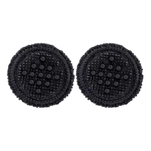 10K Yellow Black-tone Gold Mens Round Black Color Enhanced Diamond 3D Circle Cluster Earrings 1/3 Cttw