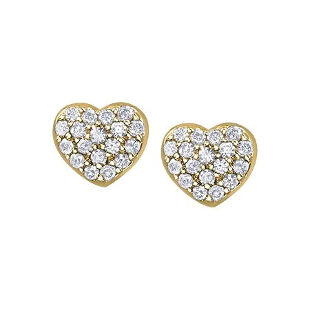 10K Yellow Gold (0.18ct) Pavee Set Diamond Heart Earrings