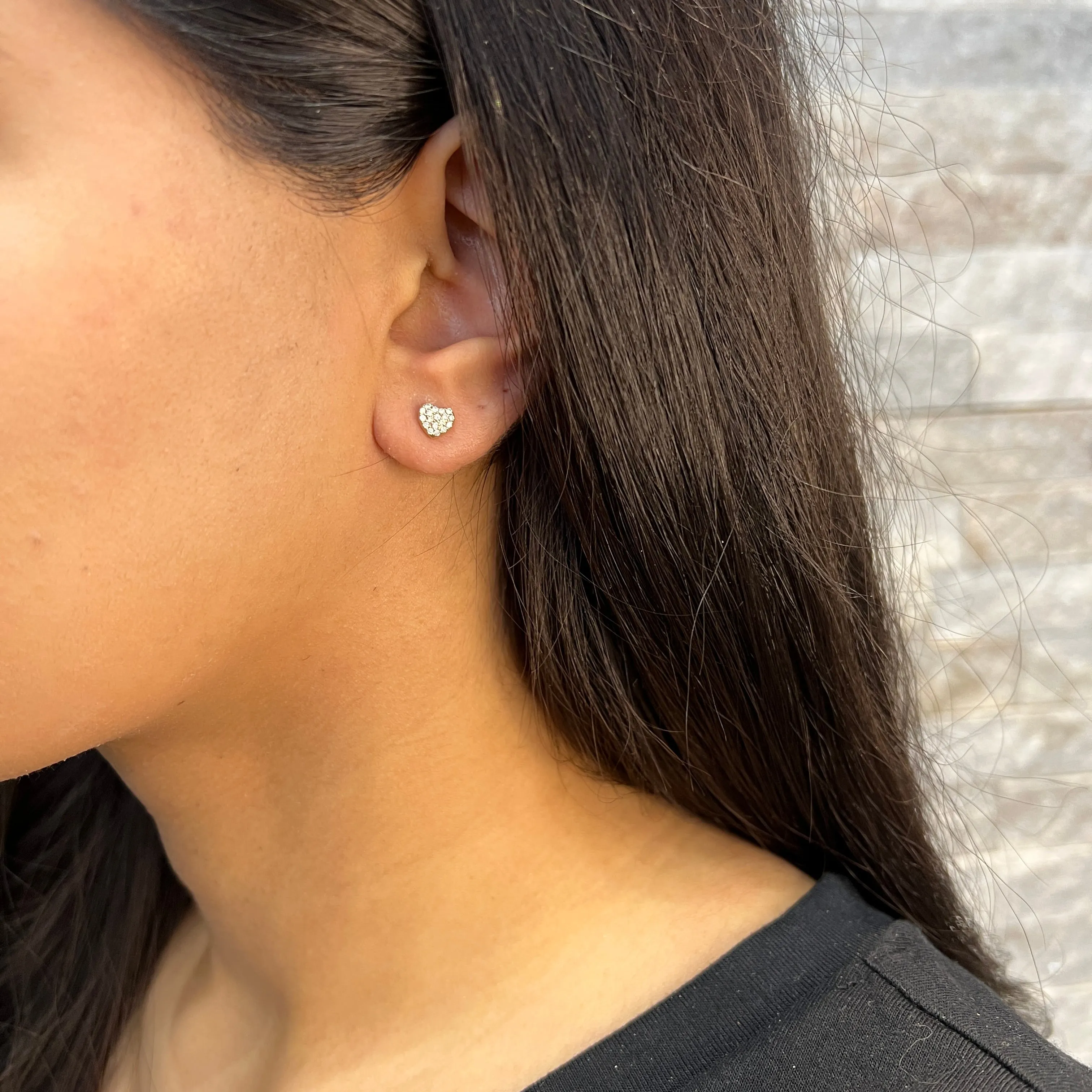 10K Yellow Gold (0.18ct) Pavee Set Diamond Heart Earrings