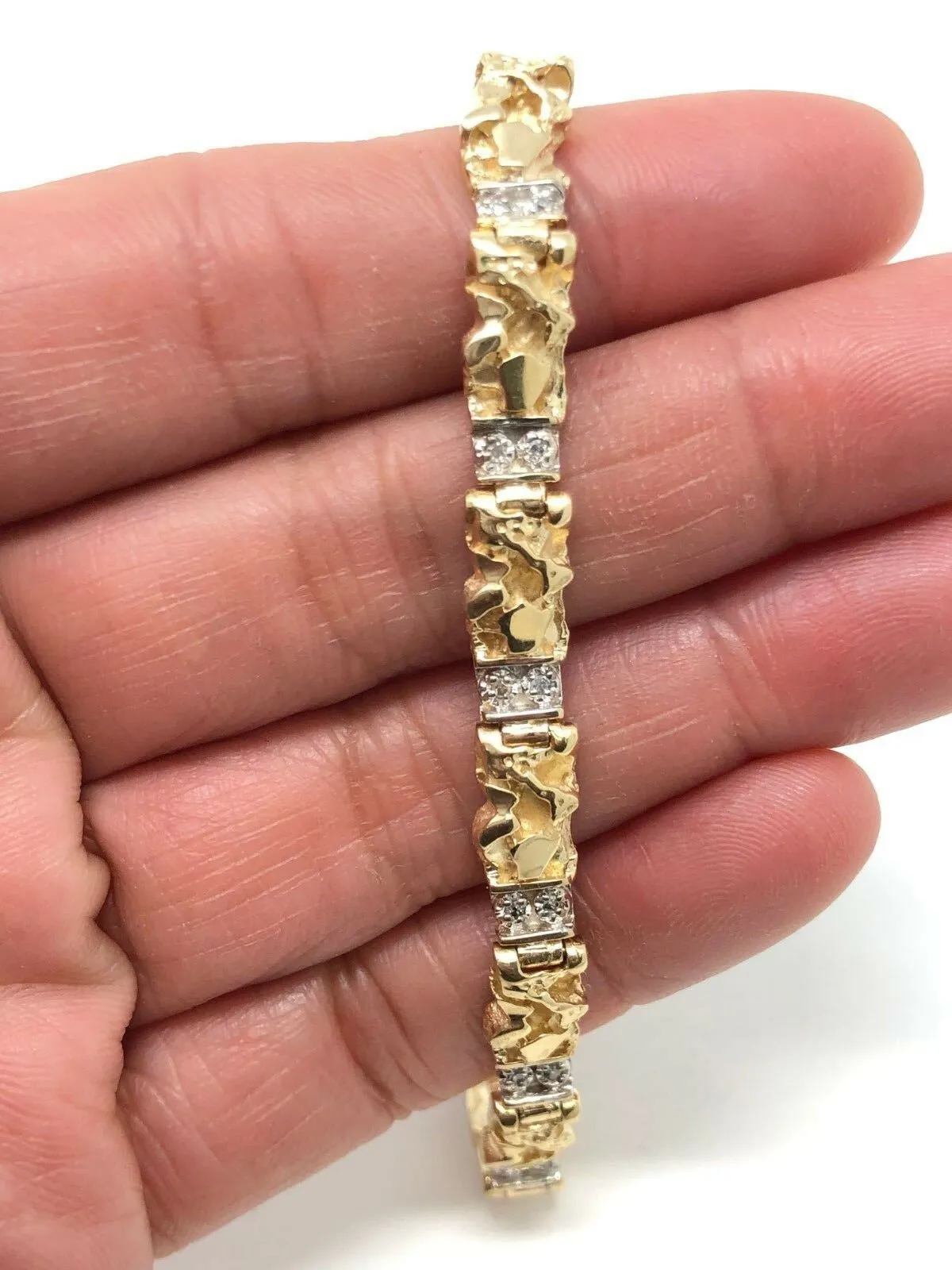 10k Yellow Gold Diamond Nugget Bracelet 7.75" 6mm 15.3 grams