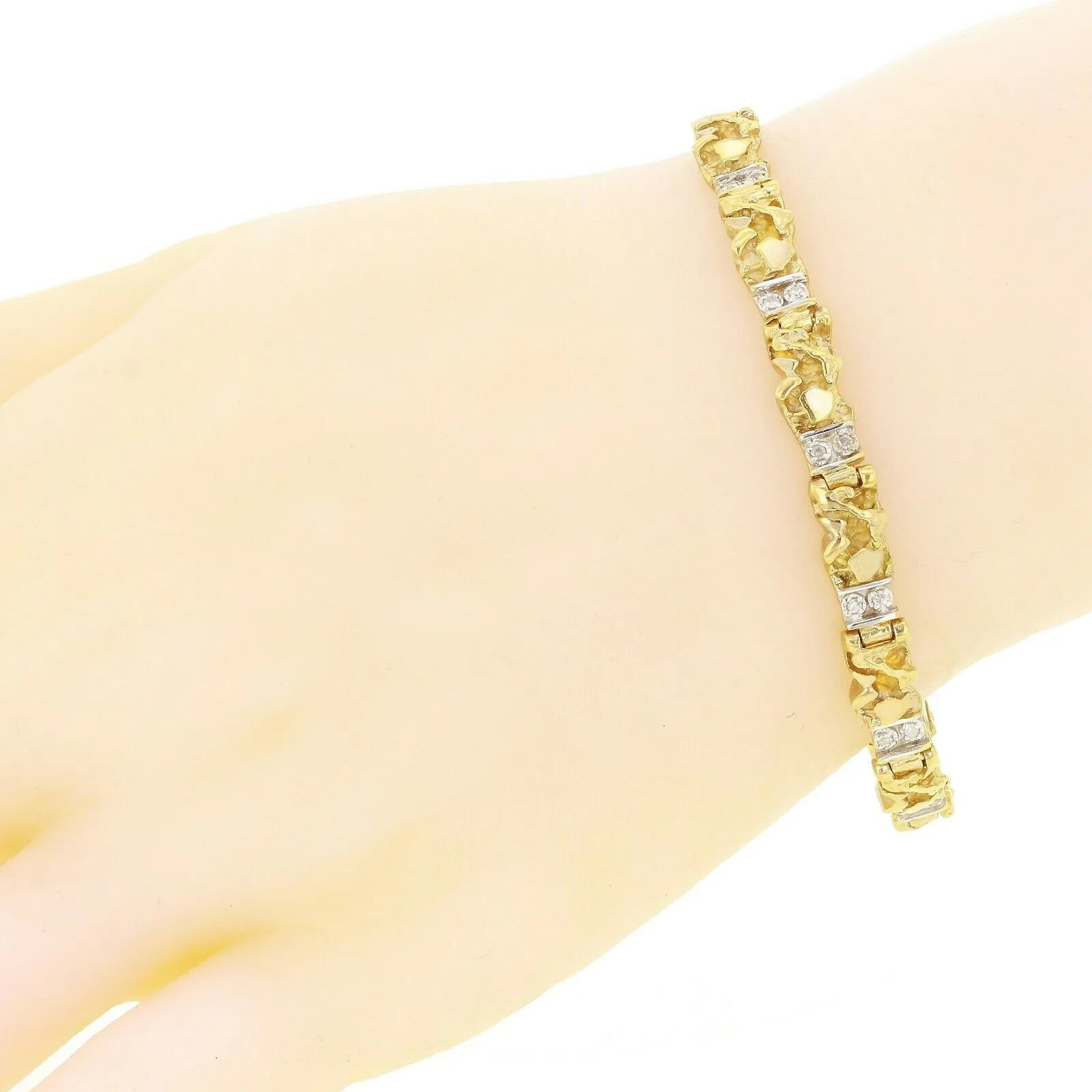 10k Yellow Gold Diamond Nugget Bracelet 7.75" 6mm 15.3 grams