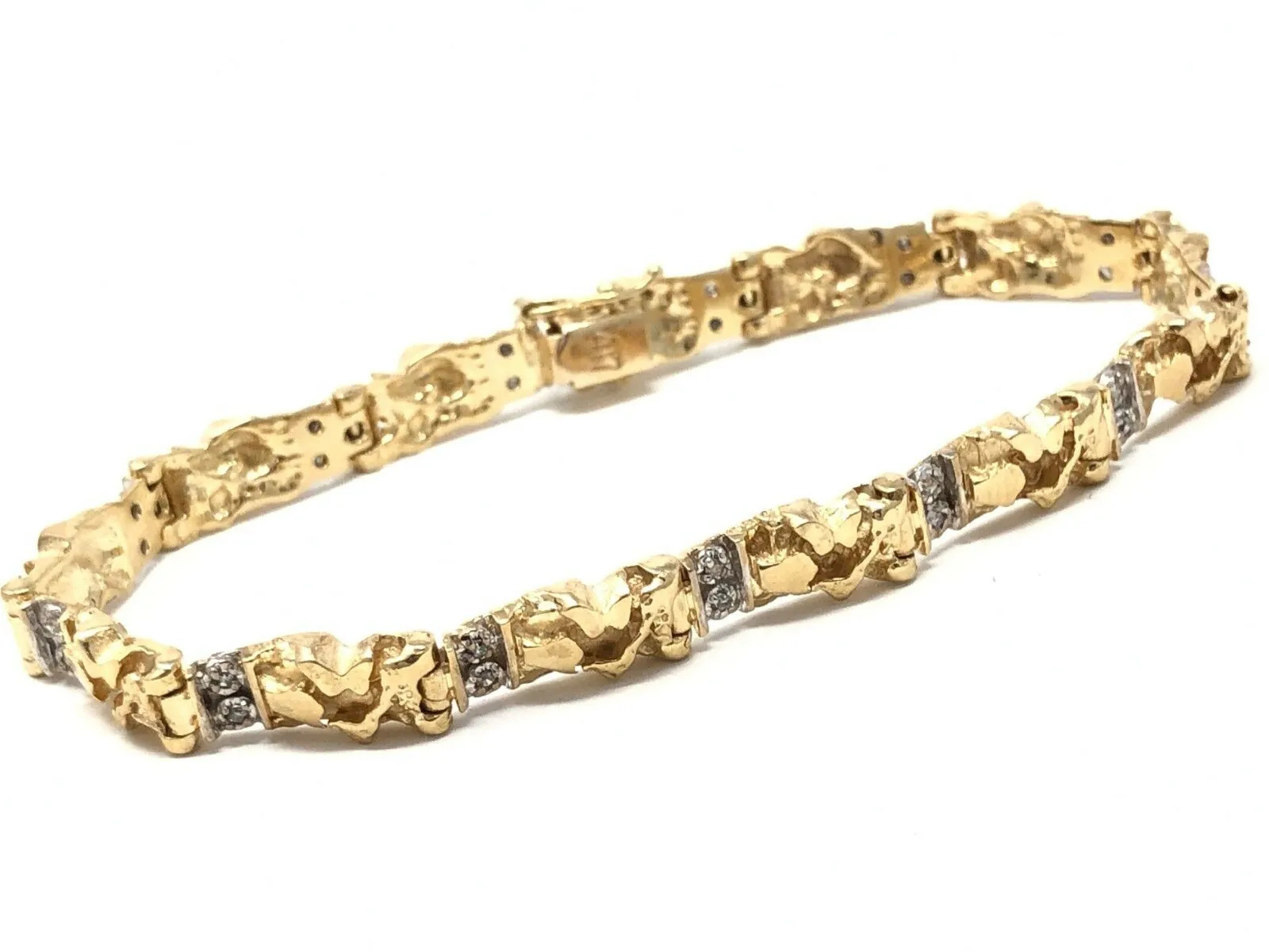 10k Yellow Gold Diamond Nugget Bracelet 7.75" 6mm 15.3 grams