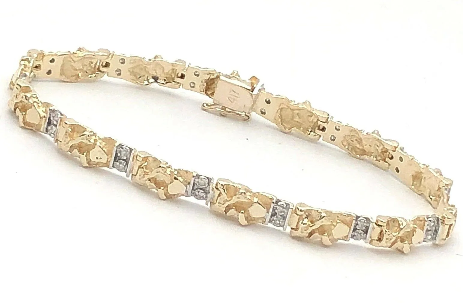 10k Yellow Gold Diamond Nugget Bracelet 7.75" 6mm 15.3 grams
