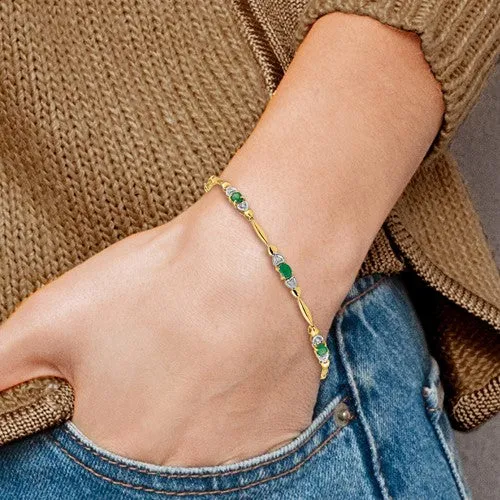 10K Yellow Gold Emerald and Diamond Bracelet