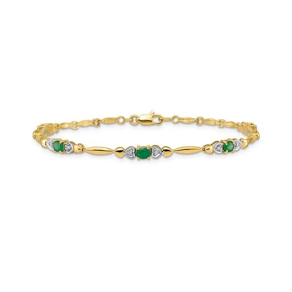 10K Yellow Gold Emerald and Diamond Bracelet