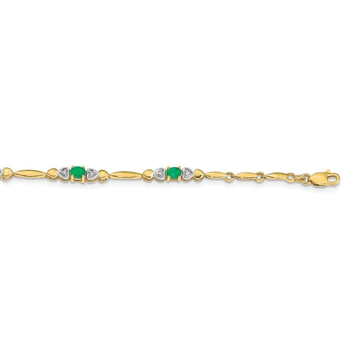 10K Yellow Gold Emerald and Diamond Bracelet